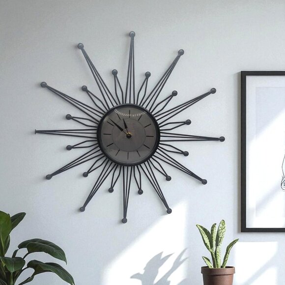 Vintage Sterling & Noble Retro Repro Mid Century Modern Starburst Wall Clock 18" - Picture 1 of 8